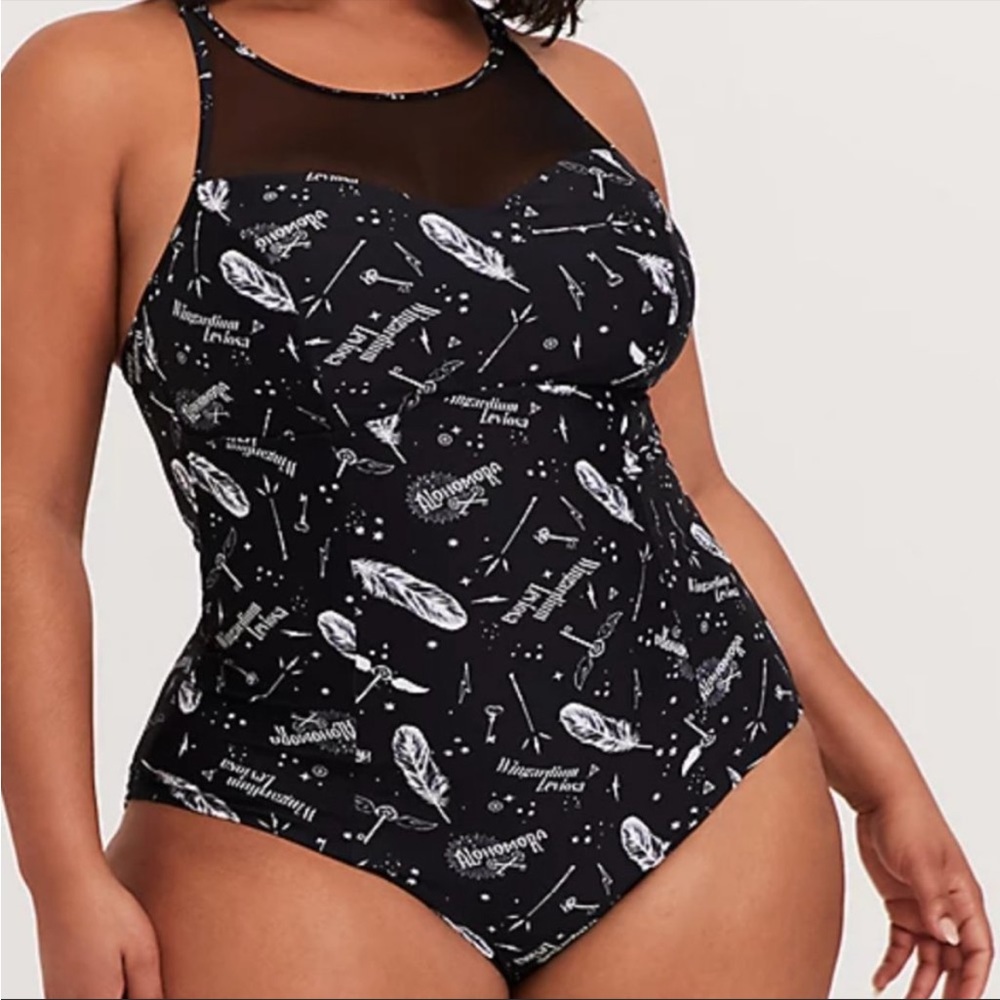 Torrid Harry Potter spell high neck one piece black swimsuit 5X 28 plus size